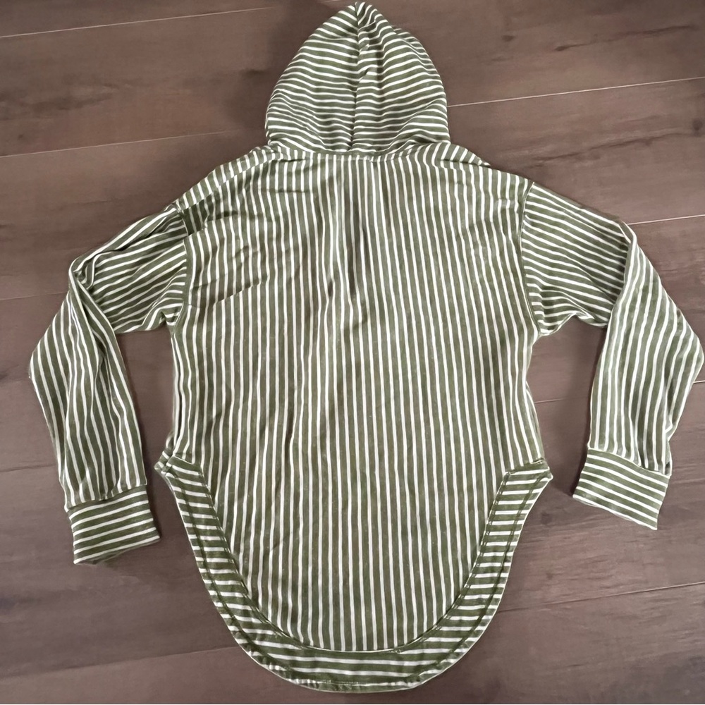 Anthropologie Sweatshirt Women‎ Pilcro Wharfside Hoodie Green Stripe Pullover - Picture 3 of 11